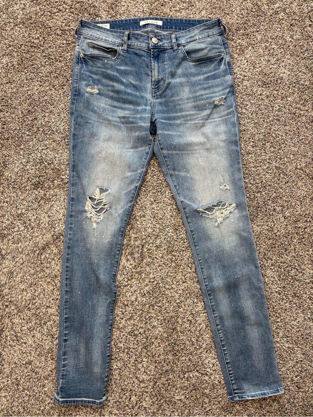 Pacsun Men's Distressed Skinny Jeans - Dark Blue